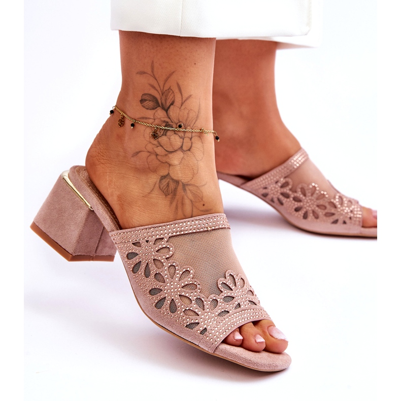 S.Barski Talons des femmes avec maillage et zircons S. Barski KV-612-1 Beige 1