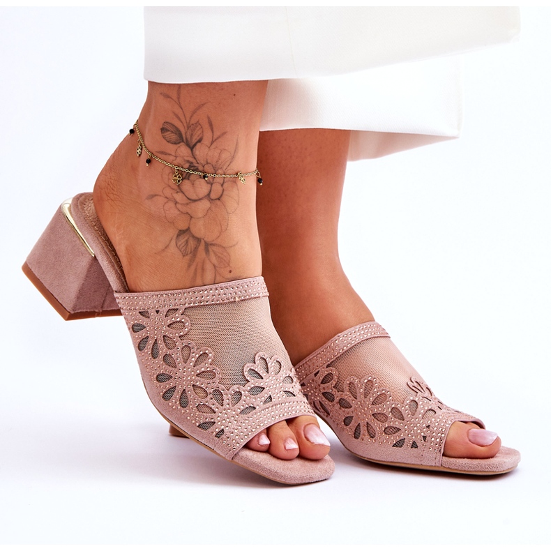 S.Barski Talons des femmes avec maillage et zircons S. Barski KV-612-1 Beige 6