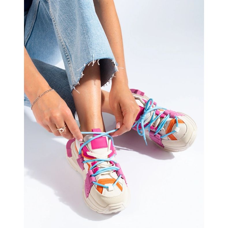 Baskets multicolores pour femme sur semelle épaisse Shelovet blanc 2