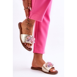 Chaussons Femme Cuir Avec Décoration Nicole 2726/064 Or d'or 1